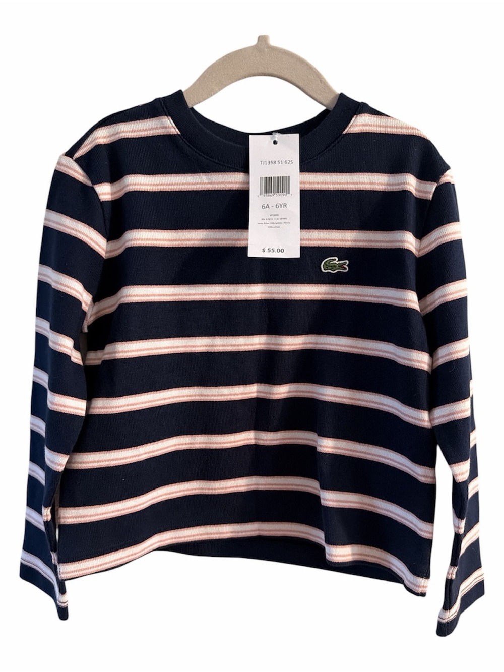Lacoste Navy, Pink & White Striped Long-Sleeve Tee